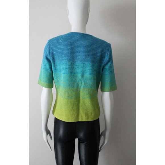 St. John Jeweled-Studded Knitted Ombre Top Size Petite XS Aqua Lime Green - Picture 4 of 7